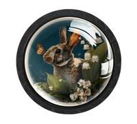 CHENZZZZ 4 Pieces Bunny with Lilies of the Valley Butterfl (1) Drawer Knobs, 35mm Black Cabinet Knobs, Drawer Pulls and Knobs, Dresser Drawer Knobs, Cabinet Hardware Kitchen Cabinet Knobs