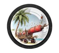 CHENZZZZ 4 Pieces Date Palms & Iftar Cannons Drawer Knobs, 35mm Black Kitchen Cabinet Knobs, Drawer Pulls and Knobs, Glass Cabinet Hardware Single Hole Knob for Cabinets and Drawers Round