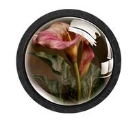 CHENZZZZ 4 Pieces Round Cabinet Knobs Pastorable Flower Calla Lily Vintage Flo (3) Dresser Knobs Pulls Handles with Screws for Drawer Pulls Handles Knobs Door Knobs