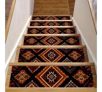 CHENZZZZ Ancient echoes Aztec geometric (2) Stair Treads for Wooden Steps Indoor Runner Rug Carpet, 15 Pieces Peel and Stick Staircase Step Treads Covers Washable Throw Door Mats 30"x8"