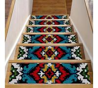 CHENZZZZ Ancient echoes Aztec geometric (3) Carpet Stair Treads for Wooden Steps Indoor, 15 Pack Slip Resistant Stair Rug Staircase Step Treads Pads for Pet, Kids and Elderly