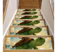 CHENZZZZ Cat Riding Sea Turtle Steps Stair Treads Carpet 15 Pack Repeating Rugs Non-Slip Safety Stair Runner Rug for Indoor Resistant Mat for Kids Dogs
