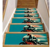 CHENZZZZ Motorcycle Racing (2) Stair Treads for Wooden Steps, 15 Pieces 8" X 30" Non-Slip Carpet Stairway Treads, Washable Stair Runner Rugs for Kids Elders Dogs