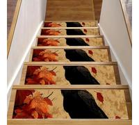 CHENZZZZ Self Adhesive Residue Free Machine Washable Reusable Stair Treads Non Slip Steps Crow Autumn Leaves (1) Stair Runner Indoor - 15 Pack 30"X8" Anti Slip Mats