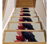 CHENZZZZ Self Adhesive Residue Free Machine Washable Reusable Stair Treads Non Slip Steps Crow Autumn Leaf (1) Stair Runner Indoor - 15 Pack 30"X8" Anti Slip Mats