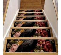 CHENZZZZ Stair Treads for Wooden Steps Indoor, Staircase Step Treads Non Slip Carpet Stair Runner for Kids Elders Dogs Pets, Crow Vintage Florals (2) Washable Stair Mat 15 Pack