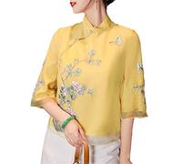 Cheongsam Women Short Tops Summer Embroidery Stand Collar Chinese Tang Costume Qipao Shirts Woman