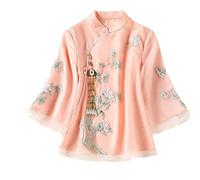 Cheongsam Women's Hanfu Tops Chiffon Embroidery Splicing Chinese Style Retro Tang Costume Qipao Shirts Woman