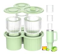 CHEORFAY Ice Cube Tray for Stanley 40 oz Tumbler Cups, Silicone Ice Mold with Fully Sealed Lid, Makes Large Ice Cubes in 3 Sizes - Chilling Drinks, Juice, Coffee, Water, Whiskey, Cocktails (Green)