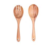 CHEOTIME 2Pcs/Set Wooden Spoon and Fork Set, Reusable Eating Utensil Set Salad Serving Utensils Wooden Mixing Spoon Fork for Cooking, Baking, Salad, Pasta