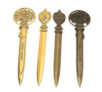 CHEOTIME 4 Pcs Letter Openers, Retro Antique Style Envelope Slitter Lightweight Ergonomic Grip Zinc Alloy Mail Opener Knife for Cutting Open Paper Envelopes