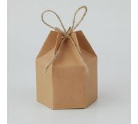 CHEOTIME 50Pcs Mini Paper Gift Boxes, Lantern Hexagon Kraft Paper Package Box Favor Boxes Set with Twines Present Boxes for Packing Wrap Wedding Party, Brown