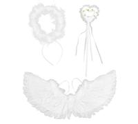 CHEOTIME Angel Feather Wing, White Angel costume with Halo Magic Headband Wand Feather Dress Up Props Cosplay Halloween Christmas Party Decoration (Trumpet angel four-piece set)