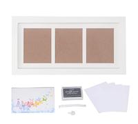 CHEOTIME Baby Handprint Footprint Kit, Baby Footprint Keepsake Frame with Non- Ink Pad White Frame 3 Grids DIY Rustic Style Pine Hand Foot Kit for Newborns