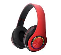 CHEOTIME Bluetooth Headphones Over Ear with 7 Color RGB Light, Deep Bass Noise Reduction Water Proof Foldable Wireless Gaming Headset Soft Earmuffs for Home Travel Office Phone PC (Bright Red)