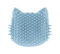 CHEOTIME Cat Self Groomer, Eco Friendly Silicone Wall Corner Scratcher with Catnip Massage Combs Cute Cat Shape Blue Scratch Massager Tool Dog Cat Corner Grooming Brush for Long Short Indoor Cats (L)