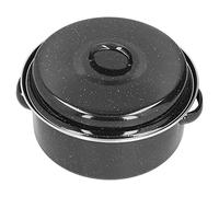 CHEOTIME Covered Oval Roaster, Enamel Oval Roasting Pan with Lid Excellent Heating Enamel Turkey Roaster Pan Dutch Oven for Barbucue and Sweet Potato Black