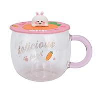 CHEOTIME Cute Glass Little Rabbit Coffee Mug with Silicone Lid,Kawaii Coffee Mugs or Tea Cups,Funny Novelty Bunny and a Carrot Breakfast Mugs for Women,Wife,Mum,Girls (Style D)