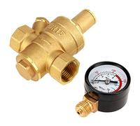 CHEOTIME DN15 Brass Adjustable Water Pressure Regulator, Brass Inline Water Pressure Reducer Valve with meter Meter for RV RV Plumbing and Hoses from High Pressure City Water