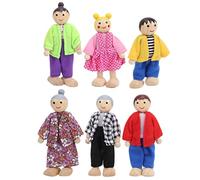 CHEOTIME Dollhouse Family Wooden Dolls Set, Flexible Body Role Game Figures 6Pcs Handcrafted Miniature People Toys for Kids Imaginative Activities (7 Puppet) (7 New puppets) (6 Japanese and Korean
