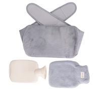 CHEOTIME Hot Water Bottle wtih Soft Plush Cover, 1L Rubber Warm Hot Water Bottles Pouch with 130cm Long Soft Waist Cover for Neck, Back, Hand, Legs and Period Pain Relief (Light Grey)