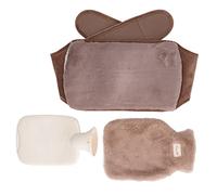 CHEOTIME Hot Water Bottle wtih Soft Plush Cover, 1L Rubber Warm Hot Water Bottles Pouch with 130cm Long Soft Waist Cover for Neck, Back, Hand, Legs and Period Pain Relief (Dark Brown)