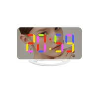 CHEOTIME LED Digital Alarm Clock, RGB Colorful Mirror Large Display with 2 USB Charger Ports, Auto Dimming, Snooze Function, Modern Desk and Wall Clock for Bedroom, Office,