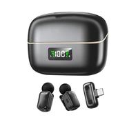 CHEOTIME Mini Wireless Lavalier Microphone, AI Noise Reduction AI Voice Changer Lapel Mic for Phone Tablets 30H Battery Life with Charging Case (Black Apricot)