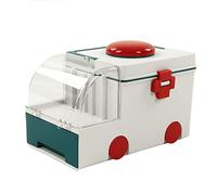 CHEOTIME Plastic Double Layer Medical Storage Containers Drug Box,Cute Ambulance Shaped Portable Aid Kit Container Emergency Organizer with Handle for Home (Green)