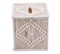 CHEOTIME Tissue Box Cover, Macrame Square Open Top Tissue Organizer Bohemian Handmade Woven Tissue Cube Box with Bead Buckle for Bathroom Bedroom Dresser