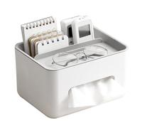 CHEOTIME Tissue Box Storage Box, Desktop Tissue Box with Compartments Can Place Mobile Phone Pen Stationery Remote Control Suitable for Bedroom, Bathroom, Living Room(Grey)