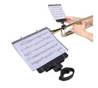 CHEOTIME Trumpet Marching Lyre, Universal Marching Band Lyre with Flip Folder Multi Angle Adjustable Music Sheet Clamp Black 5 Refill Sleeves for Trumpet Snare Drum