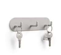CHEOTIME Wall Mounted Key Holder, Key Hanger Wall Mount with 3 Hooks Self Adhesive Key Hooks, Decorative Iron Key Rack for Wall No Drill for Living Room (Warm Gray)