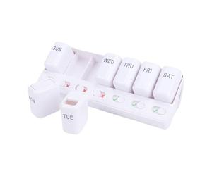 CHEOTIME Weekly Tablet Organizer Medium Compartments ABS with Status Indicator Vitamin Organizer Supplement Container Easy to Open Travel Friendly (White)