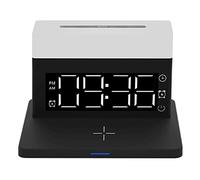 CHEOTIME Wireless Charger 6 in 1 Multifunctional Charging Station 15w Quick Table Lamp with Alarm Clock Touch Control for Ios and Android Use (Black)