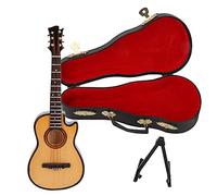 CHEOTIME Wooden Miniature Guitar with Stand and Case, Mini Musical Instrument Classic Guitar Replica Collectible Figurines Model Home Decoration Display (16cm cutaway guitar)