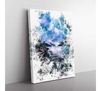 Chephren Lake In Canada Watercolour Modern Canvas Wall Art Print Ready to Hang, Framed Picture for Living Room Bedroom Home Office Décor, 60x40 cm (24x16 Inch)