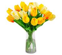 CHEPULA 20pcs Artificial Flowers, Realistic Artificial Tulips 43cm with Flexible Stems, No Fade Faux Floral, Perfect for Wedding Office Home Garden Decoration, No Maintenance (Yellow Series)
