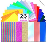 CHEPULA 26 Pack HTV Heat Transfer Vinyl, 12" x 12" Glitter Colors, Permanent Iron on Vinyl for Cricut, DIY T-Shirt, Clothes, Hats & Textiles