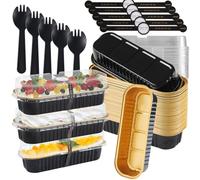 CHEPULA 30Set Mini Loaf Cake Cases 200ML,Mini Loaf Tins with Lids and Spoons Aluminum Foil Baking Pans, Reusable Aluminum Baking Cups for Wedding, Picnic or Birthday(Black)