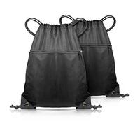 CHEPULA Black Drawstring Bag, Large Drawstring Gym PE Bags Sports Backpack String Swim Waterproof Bag for Women, Men 2 PACK