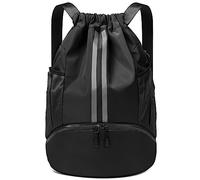 CHEPULA Drawstring Bags Black,PE Bags Drawstring Gym Bag,String Swimming Backpack with Shoe Compartment Suitable for Sports, School, Gym, Travel, Swimming and Holidays