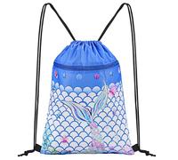 CHEPULA Gym Drawstring Backpack,Sports Gym PE Bag Waterproof Swimming Beach Backpack with Zippered Pocket Mermaid Blue