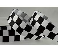 Chequered Flag Black & White Grosgrain Ribbon 25mm x 1 Metre Cut from roll