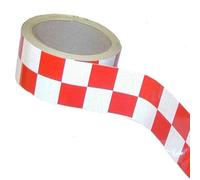 Chequered REFLECTIVE marking tape - RED/WHITE - self-adhesive, retro-reflective tape for bollards, signs, posts, barriers, vehicles, gates - UKT26QRW50-50mm x 10M