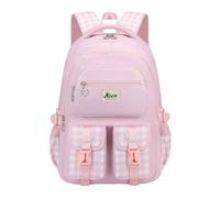 Chequered Schoolbag, Lightweight Chequered Pattern Schoolbag, Multi-Pocket Student Rucksack, Adjustable Padded Shoulder Straps for Primary Secondary School, Travel and Daily Outdoor Use (pink)