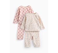 Chequered & Teddy Bear Printed Fleece Pyjamas 2 Pack 6-9 months