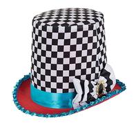 Chequered Top Hatter Hat Black White Alice Mad Tea Party Fairytale Fancy Dress Headwear Costume Theatre Cosplay