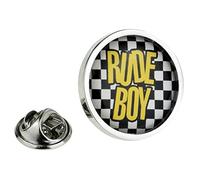 Chequered with Yellow Rude Boy SKA Design Round Framed Lapel Pin Badge
