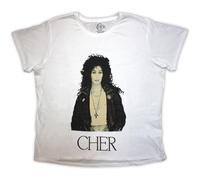 Cher T Shirt Leather Jacket Logo Official Womens Skinny Fit White L